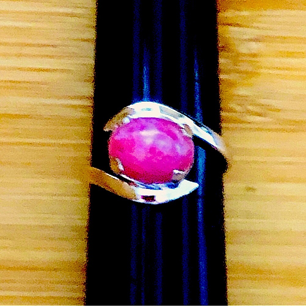 $42 Vibrant Pink Rhodochrosite Estate Ring Size 6 Hallmark Sterling - Picture 6 of 7